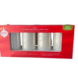 Merry Moments 4 Piece Flamless LED White Vanilla Scented Candle Set Christmas